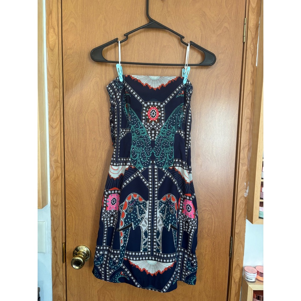 Mara Hoffman Elephant Print Strapless Mini Dress Navy Blue 2 Cutout Back